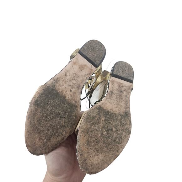 Loeffler Randall 6.5 Alexa Mixed-Media Flat Sandal Lace Up Gold Nude Classic - Picture 6 of 6